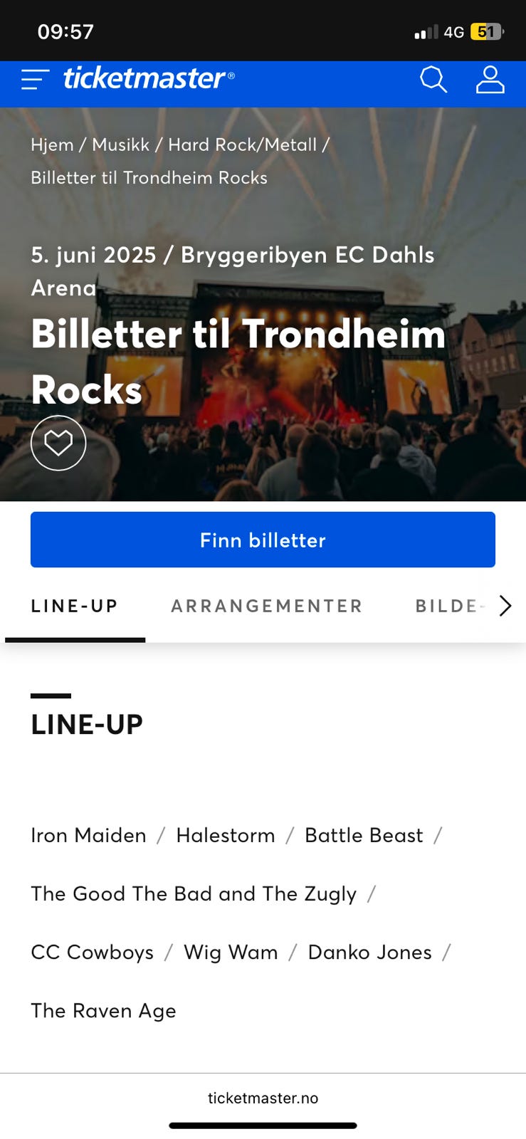 2 Premium billetter til Trondheim Rocks | FINN-torget