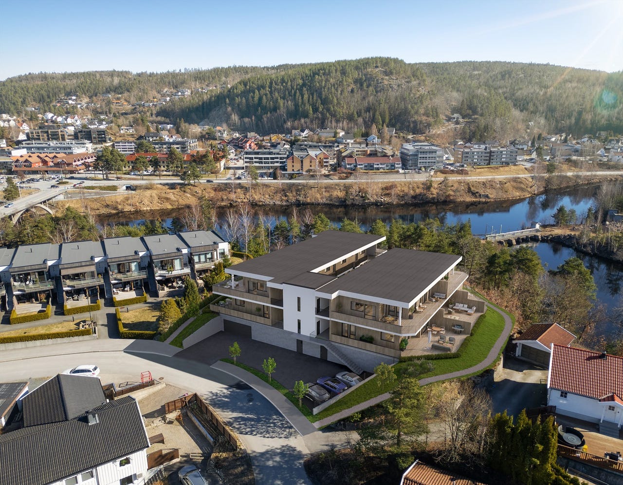 Ved inngangsparti og innkjøring til  parkering