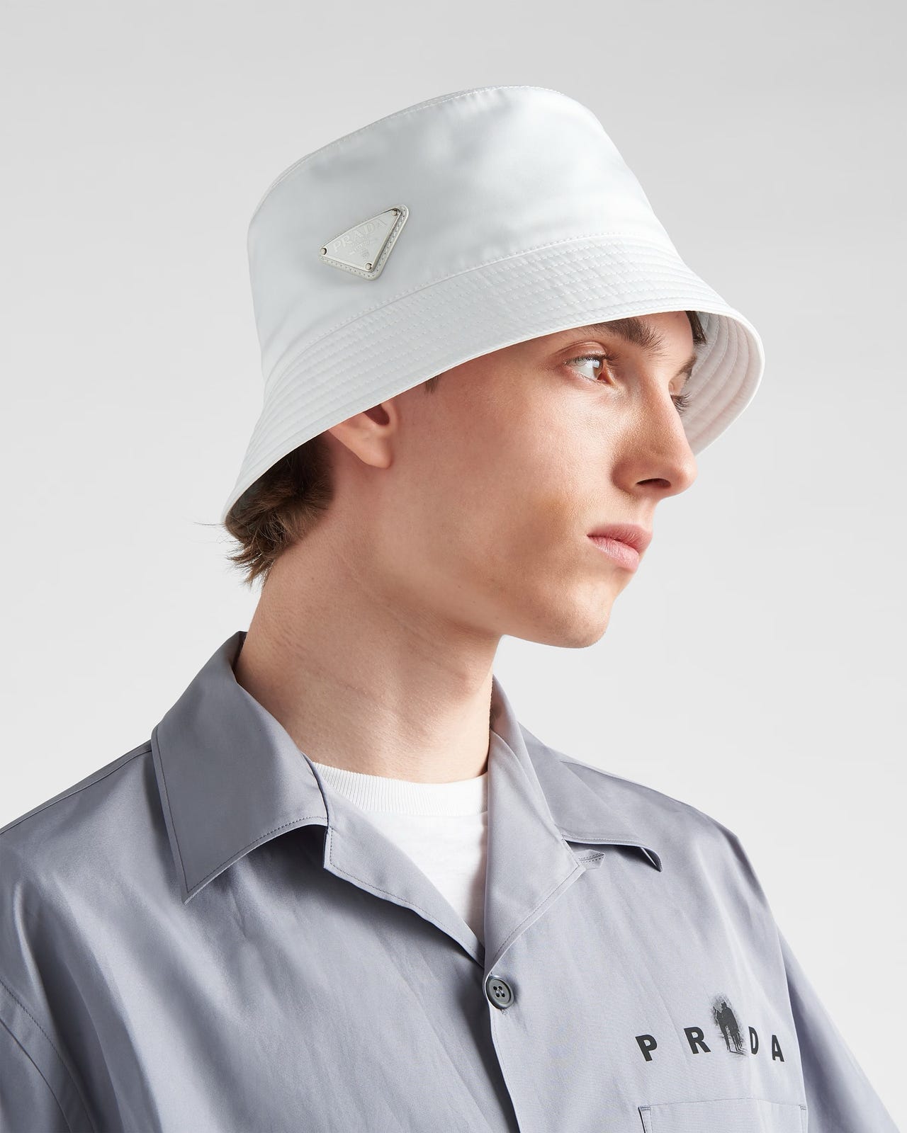PRADA RE-NYLON WHITE BUCKET HAT Prada Bucket Hat in White Re-nylon Pre-Owned – Weekly Lux Drop main image 2