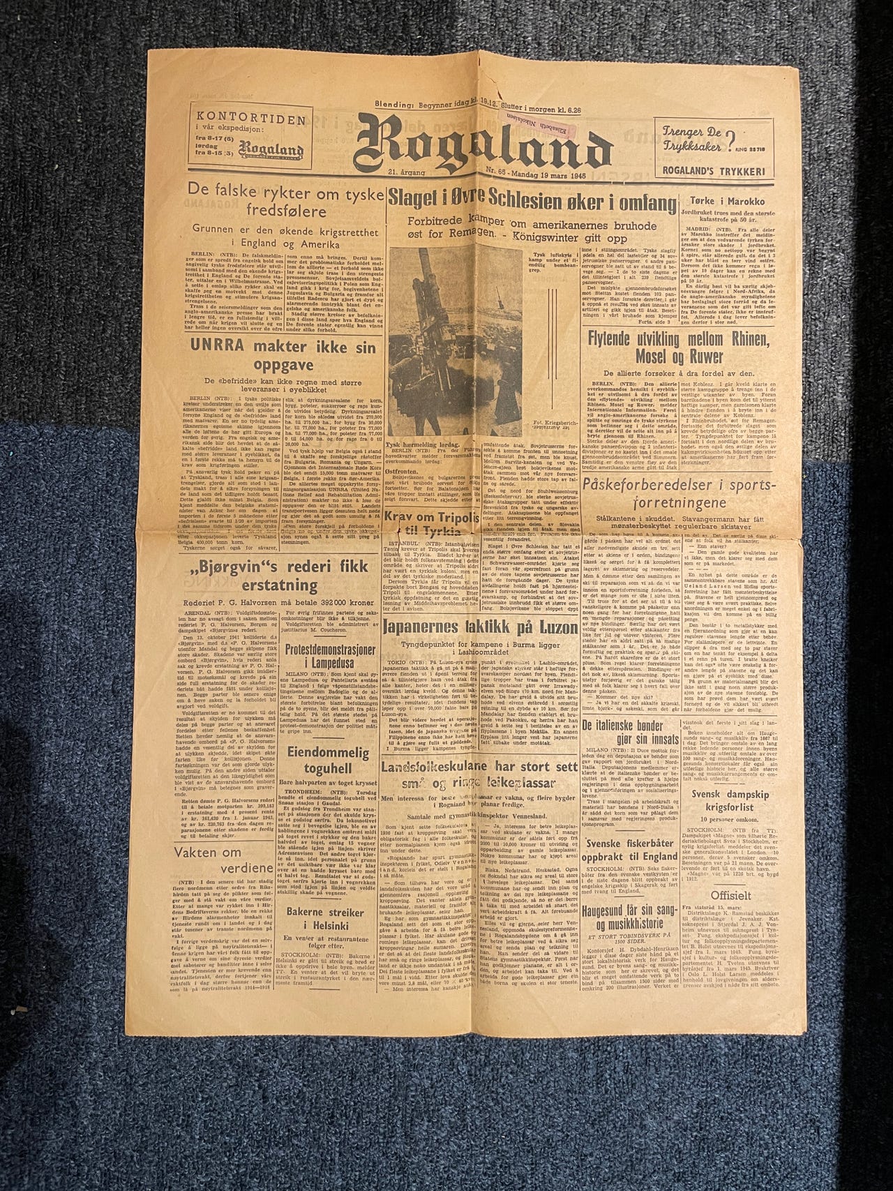 Gammel Avis Rugoland 19 Mai 1945 FINN torget
