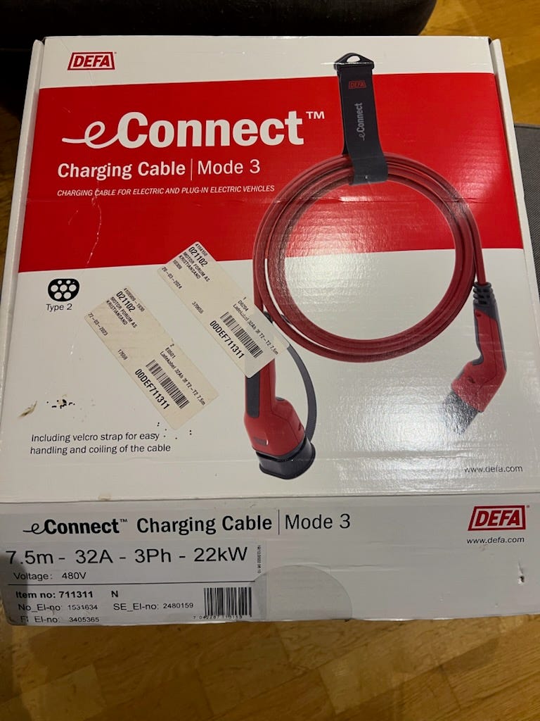 NY DEFA eCONNECT Mode 3 Type 2 32A(22kW) ladekabel | FINN-torget