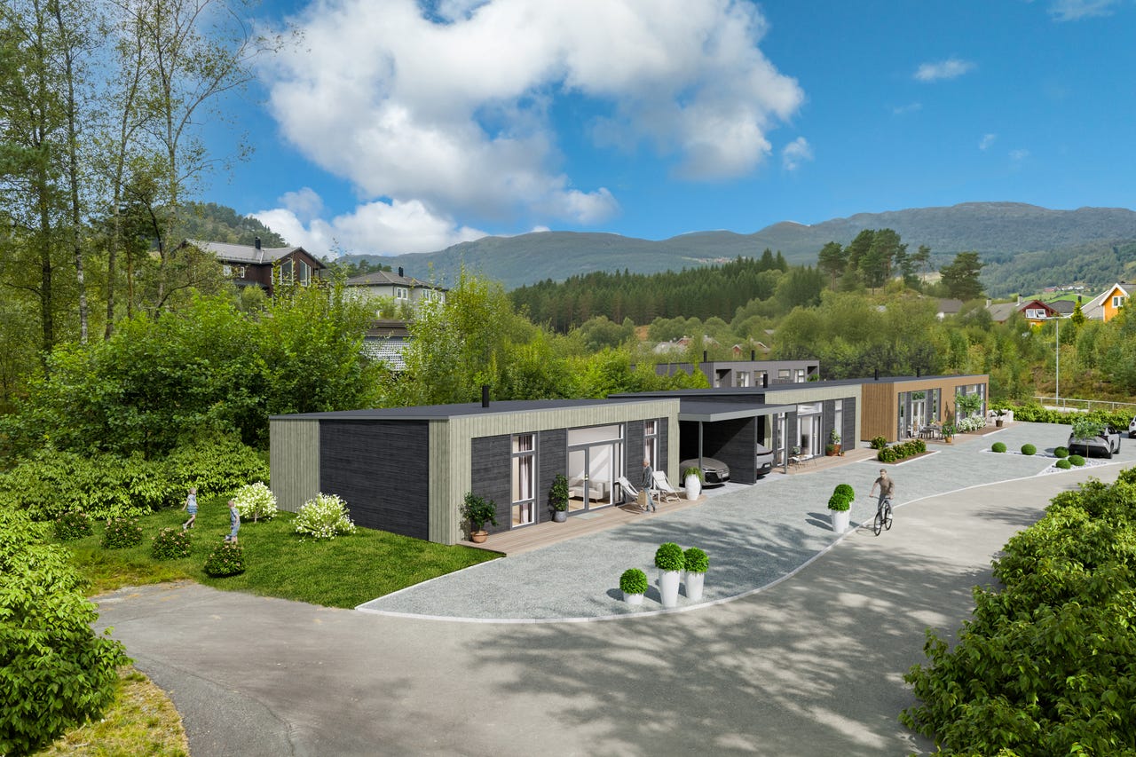 Vågshagen – Ølensvåg – Moderne enebolig i rekke på et plan med carport og 90% Husbankfinansiering.