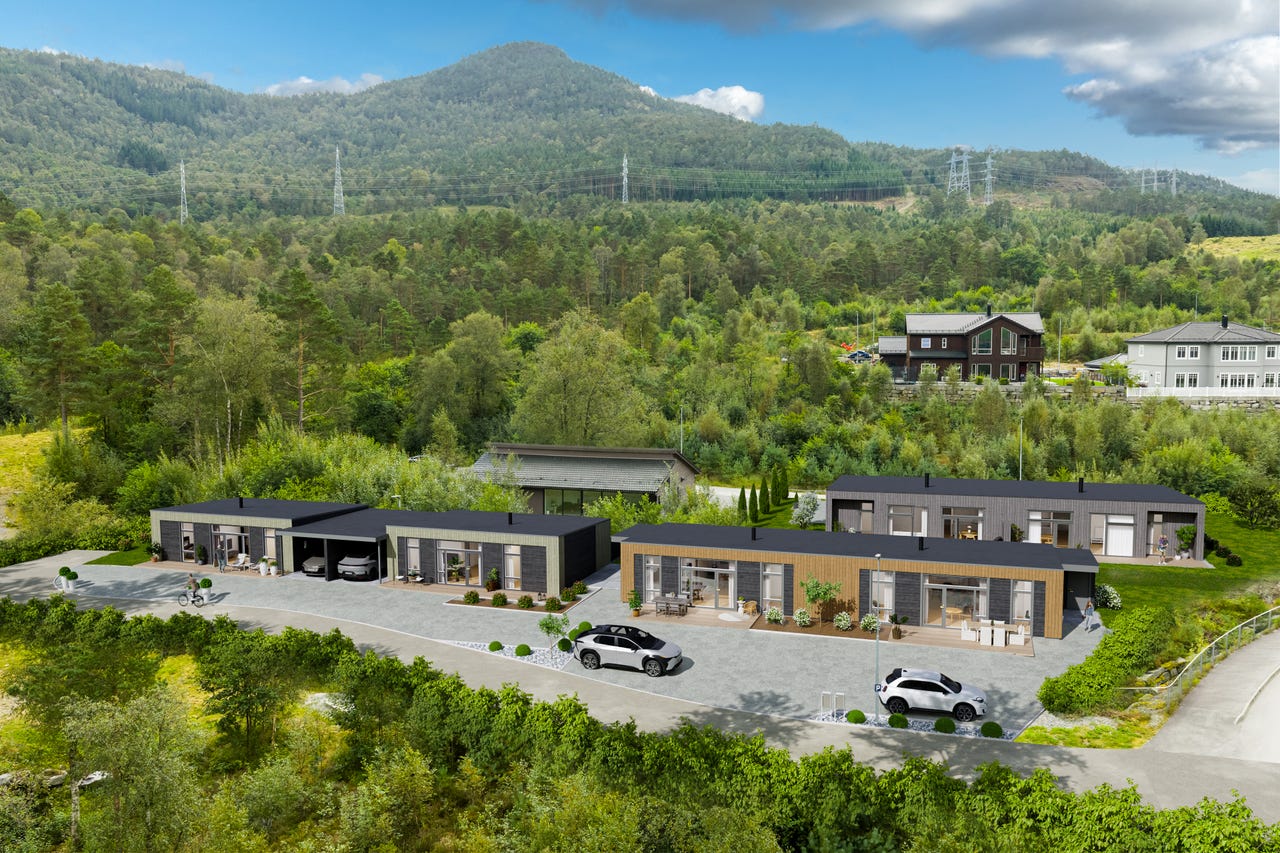 Vågshagen – Ølensvåg – Moderne enebolig i rekke på et plan med carport og 90% Husbankfinansiering.