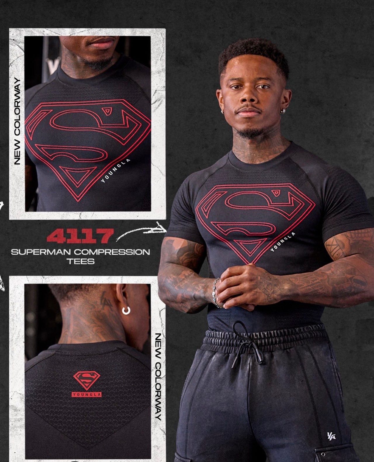Tee-shirt De Compression Superman - Marque Youngla - Taille M - Noir - Neuf Avec étiquettes - Pour Le Gym