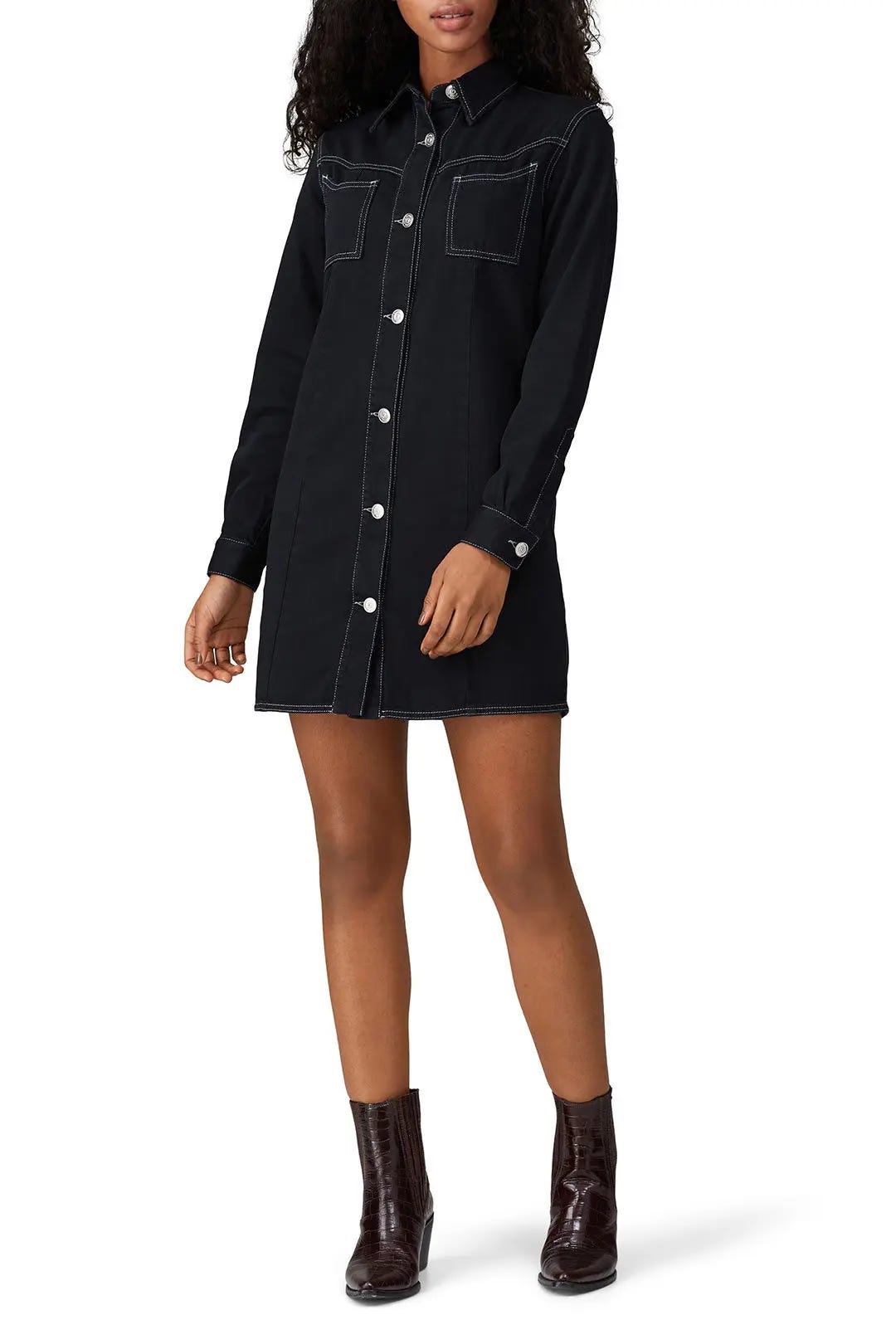 ganni kress soft denim dress Denim Outfits Kress Soft Denim Ganni Denim Shirt Dress Blue Denim Womens  Denim Warehouse Western Denim Shirt Dress Indigo Popper Front 3/4 Sleeve  Stretch