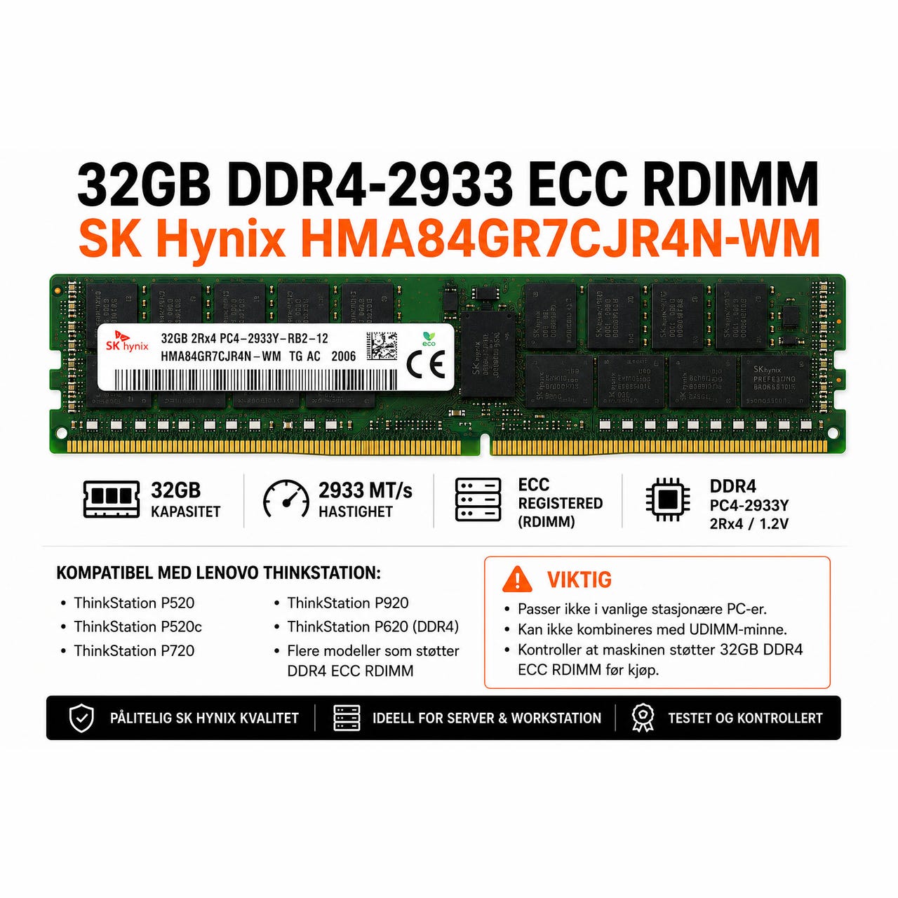 SK Hynix 32GB DDR4-2933 ECC RDIMM Server/Workstation RAM