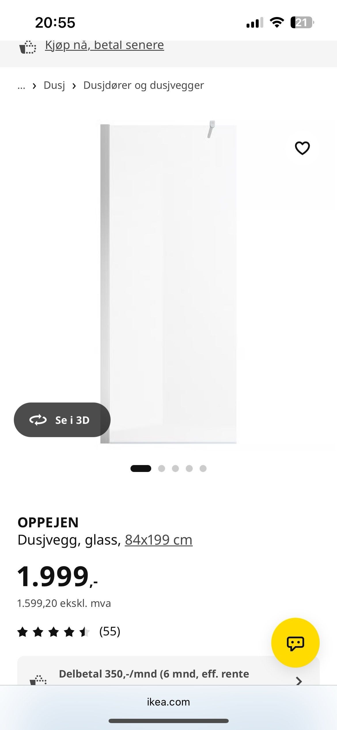 IKEA OPPEJEN dusjvegg 80x199 cm klar glass