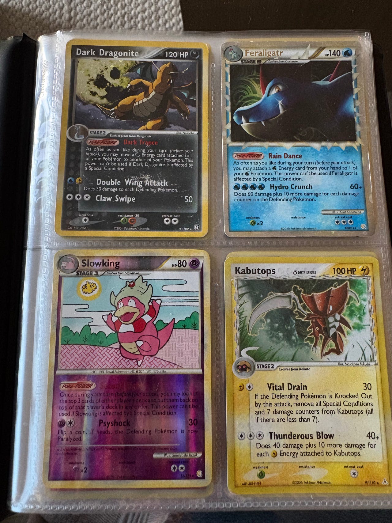 Pokemon kort – Dark Dragonite, Feraligatr, Kabutops m.m.