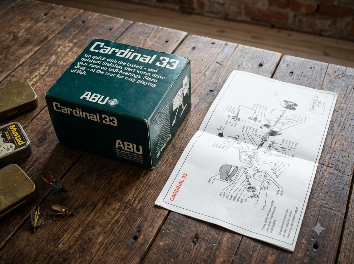Vintage ABU Cardinal 33 eske med bruksanvisning