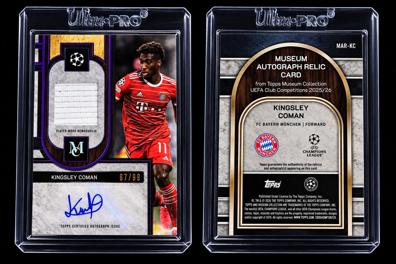 Kingsley Coman Auto Relic /99 – 2025/26 Topps Museum Collection 