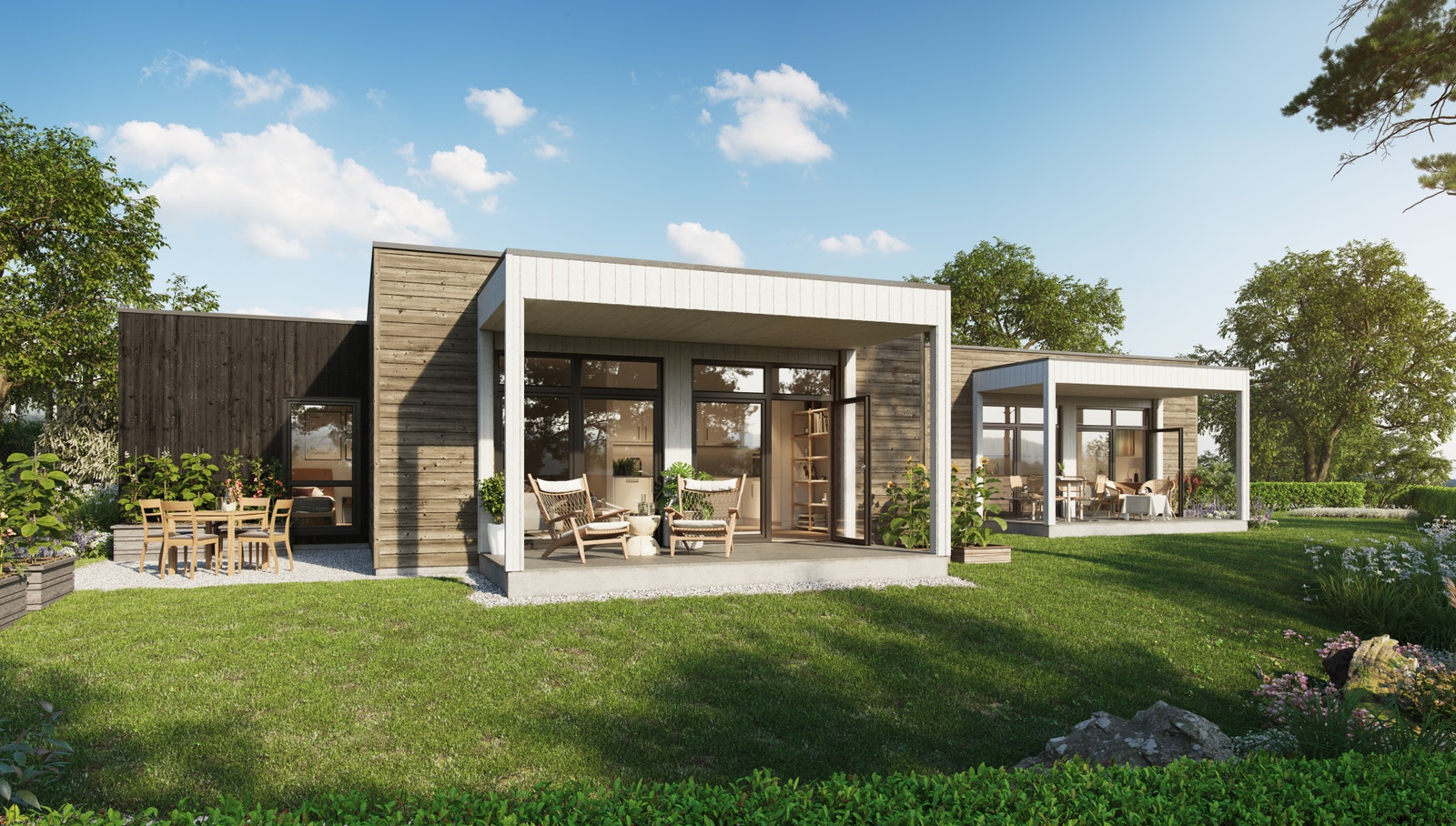 Delvis overbygd terrasse ut fra stue