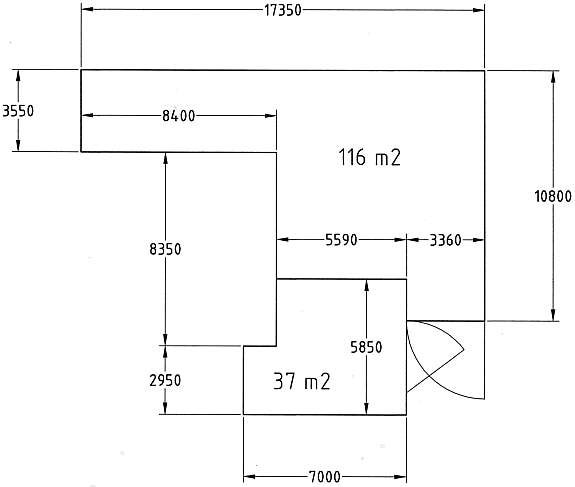 Målskisse, lite lager 36 og stort 116 kvadratmeter Galleribilde
