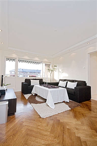 Store vindusflater som gjør leiligheten lys og romslig. Galleribilde