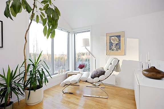 store vindusflater som gir godt lys inn i rommet Galleribilde