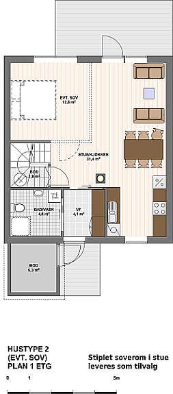 Plantegning 1. etg. med ekstra soverom. Galleribilde