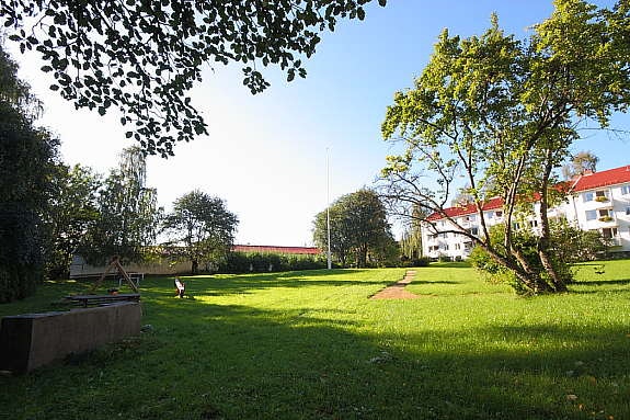 Felles grill, lekeplass og benker. Galleribilde