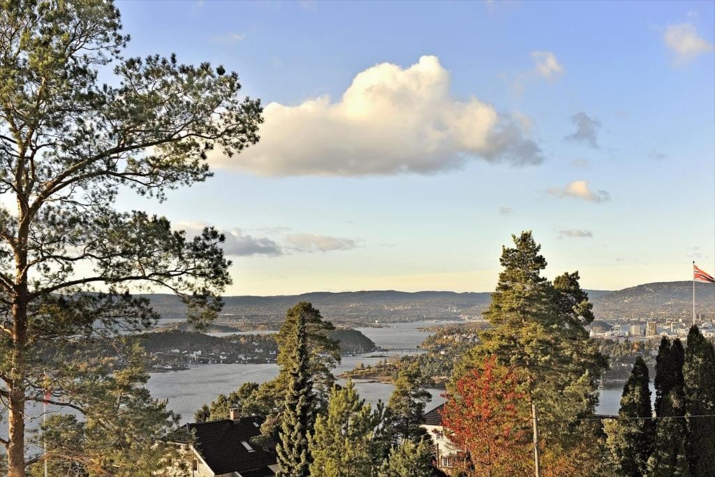 Utsikt fra toppetasje mot byen Galleribilde