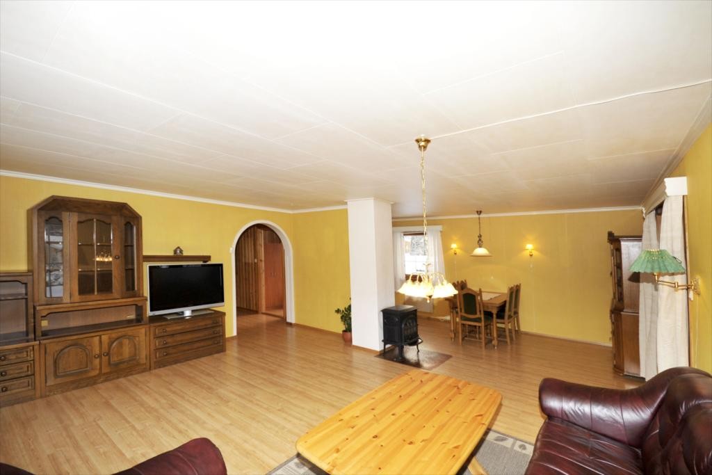 Vedfyring i peisovn i stuen Galleribilde