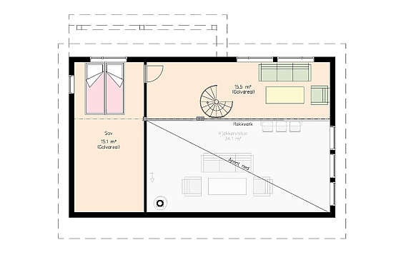 Plan loftsetasje med god plass og delvis åpent ned til stua. Et rekkverk i glass her er prikken over i-en.Eget avdelt stort soverom med mange sengeplasser. Galleribilde