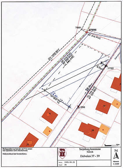 Viser ca. plassering på vannledning og andre kabelgater Galleribilde