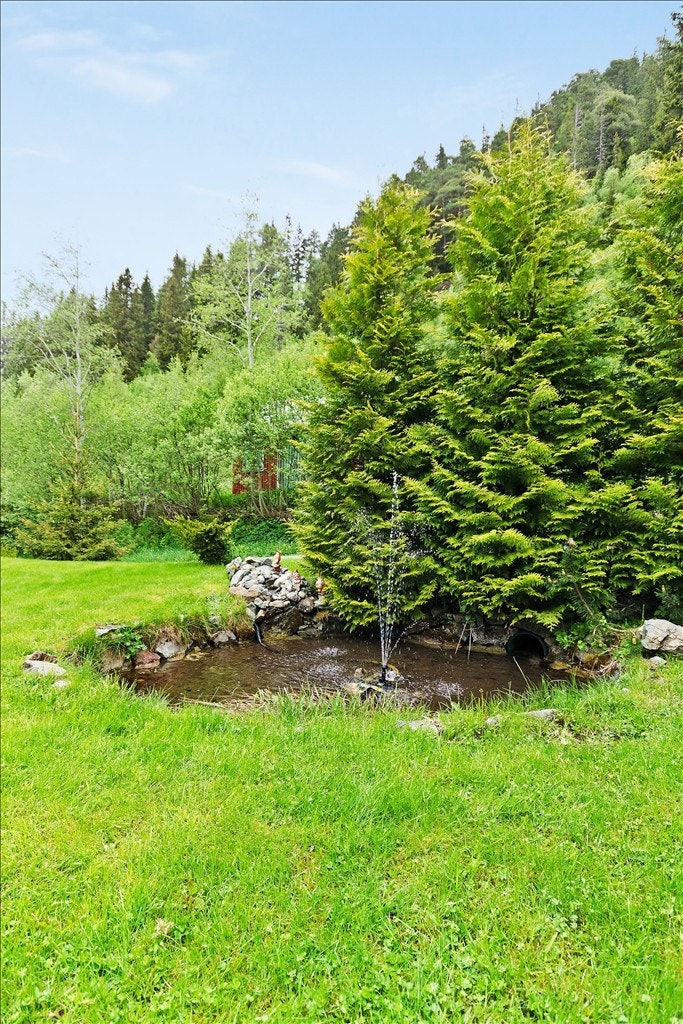 Koselig uteområde med fontene Galleribilde