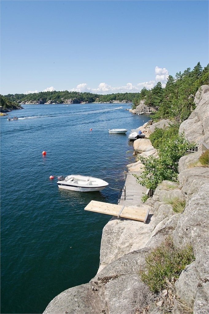 Stupebrett ved bryggen - utsikt til Blindleia Galleribilde