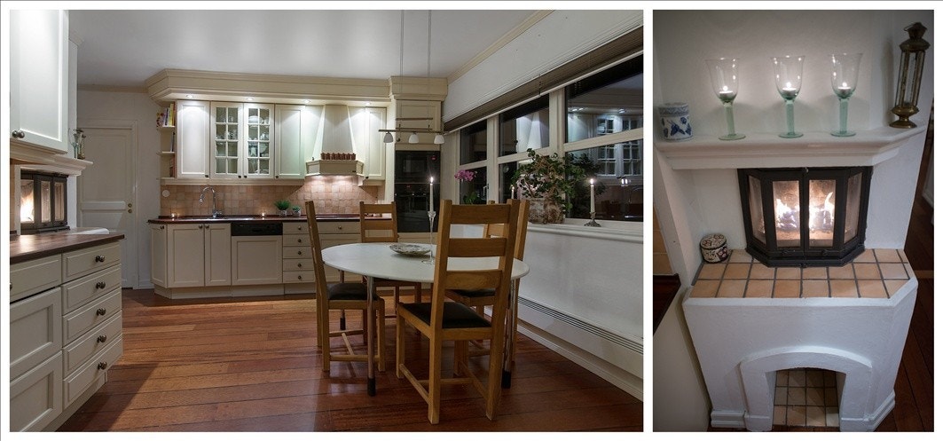 Kveldssteming m. fyr i peisen Galleribilde