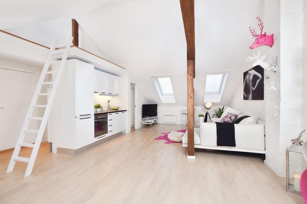 Stue mot kjøkkenløsning. Hems på 8 kvm. Galleribilde