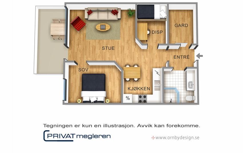Flott og arealeffektiv planløsning. Galleribilde