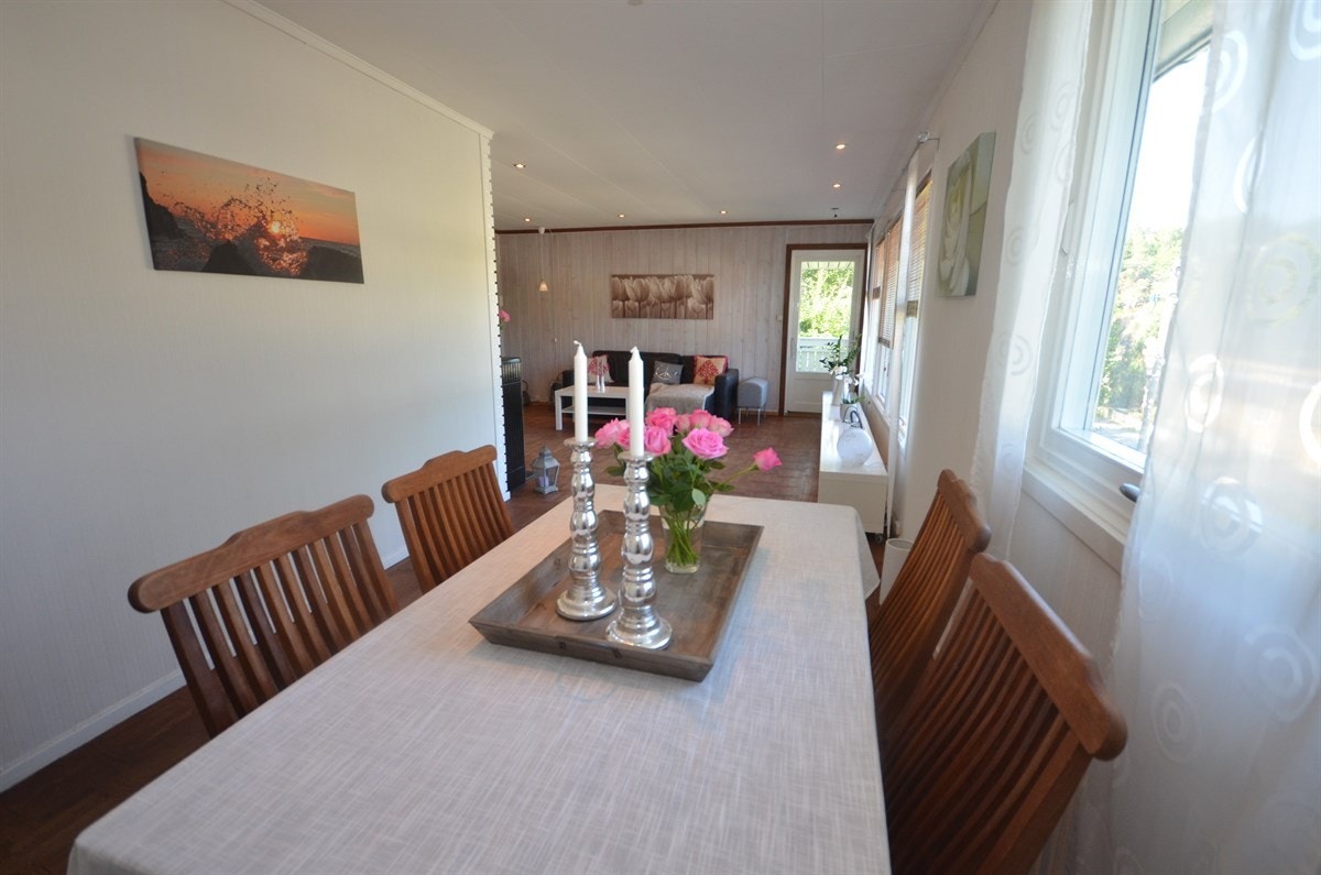 Fra stue er det også utgang til terrasse og hage Galleribilde