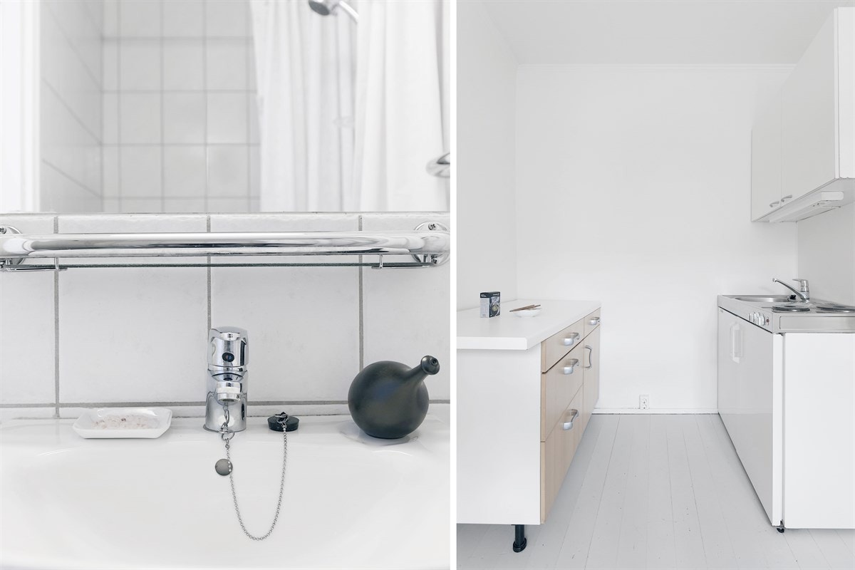 Velfungerende kjøkkeninnredning og flislagt bad Galleribilde