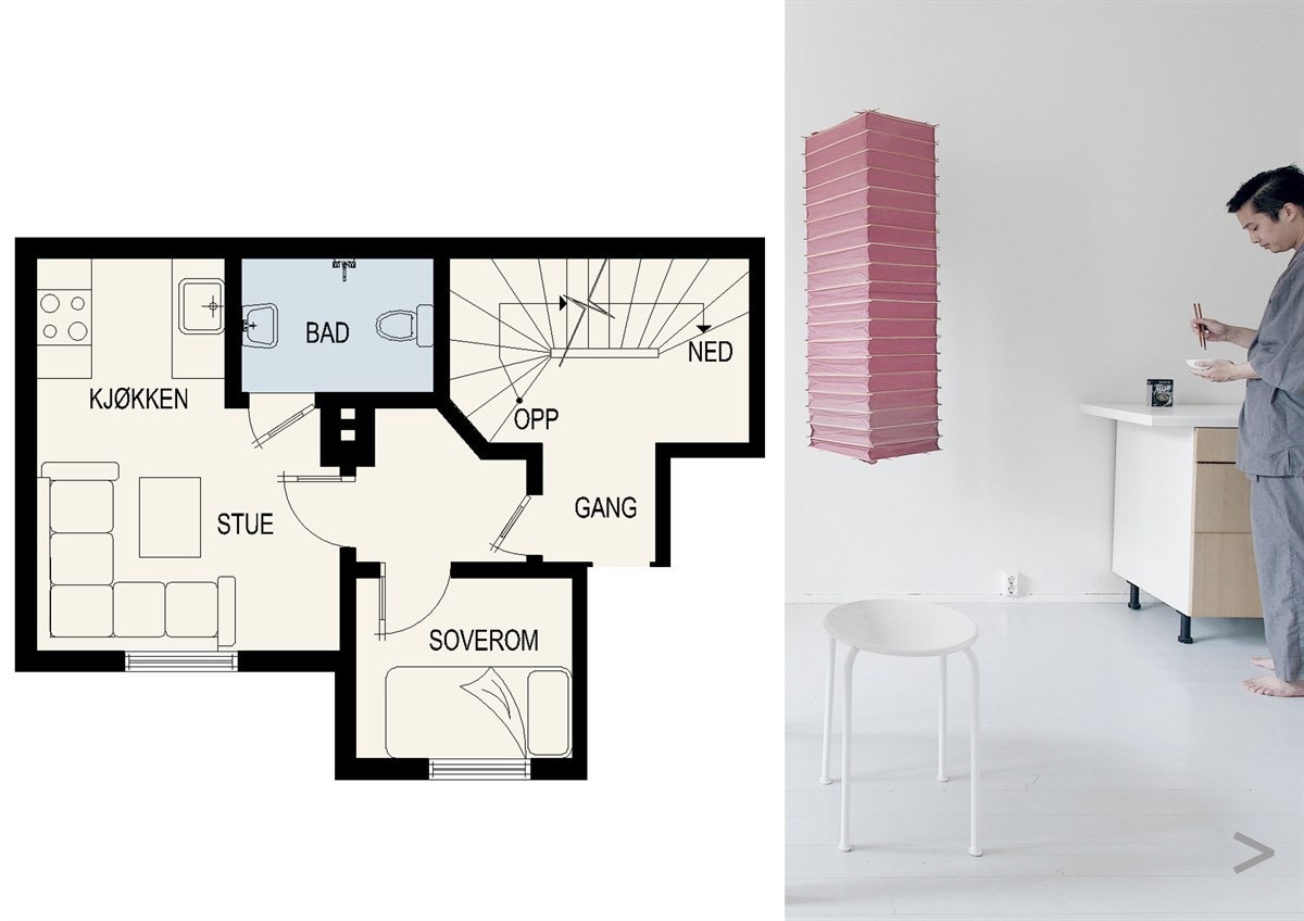 2. etasje: Hybel på venstre side. Galleribilde