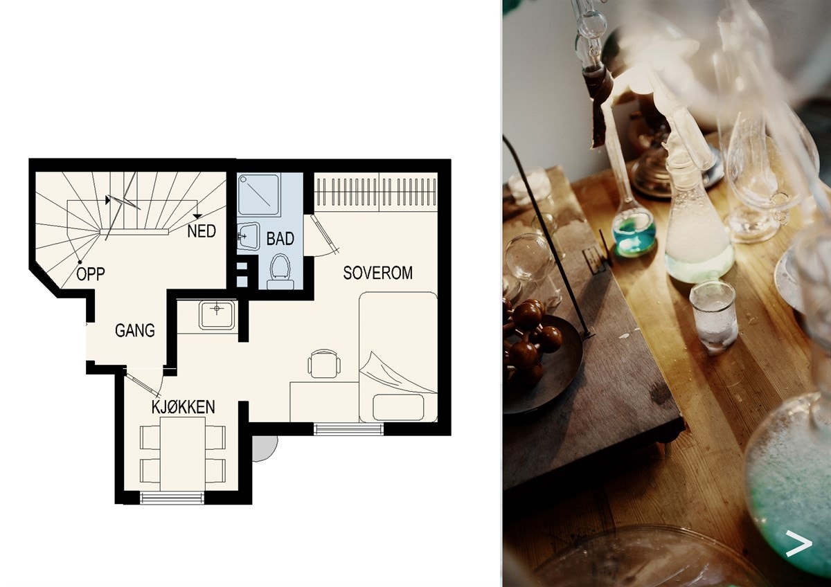 Hybel nr 2/4. 2. Etasje. Galleribilde