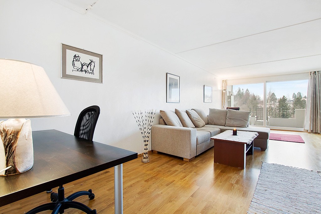 Lys og pen stue med utgang til terrasse Galleribilde