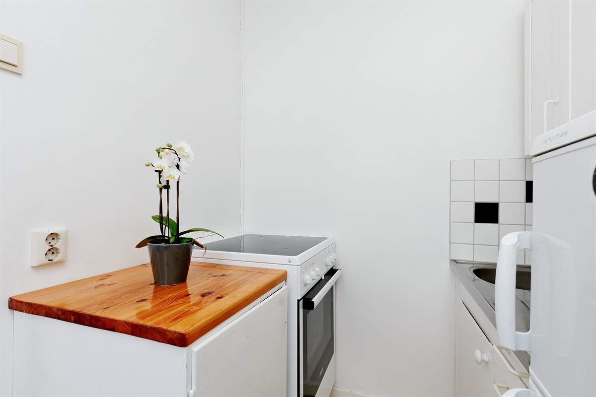 Komfyr med platetopp. Heltre benkeplate. Galleribilde