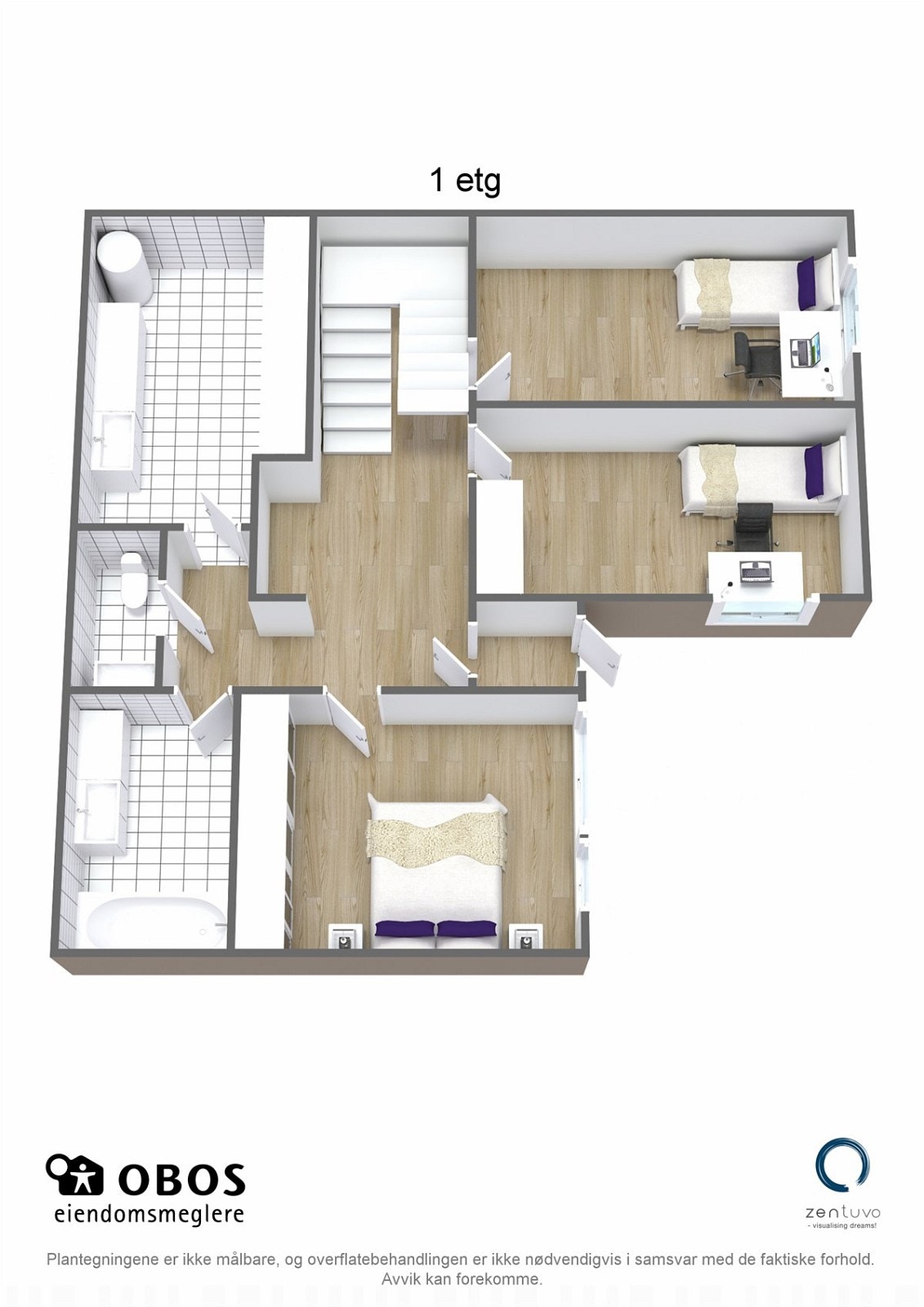 1. etg: Vindfang, entré, WC, bad, vaskerom, 3 stk soverom og trapperom. Galleribilde