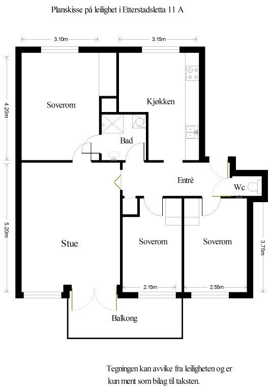 Gjennomgående planløsning med 3 stk. soverom Galleribilde