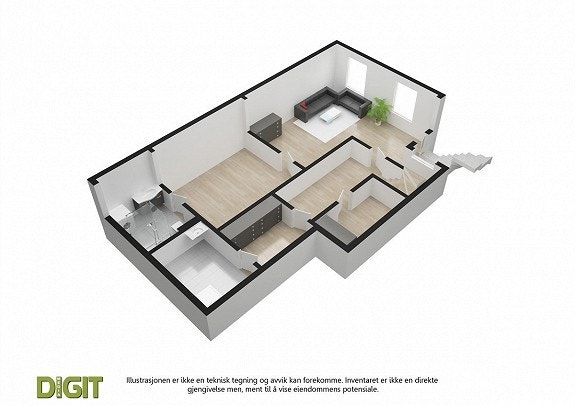 Leiligheten består av 3 rom på venstre side av kjelleren, utleier disponerer høyre side Galleribilde