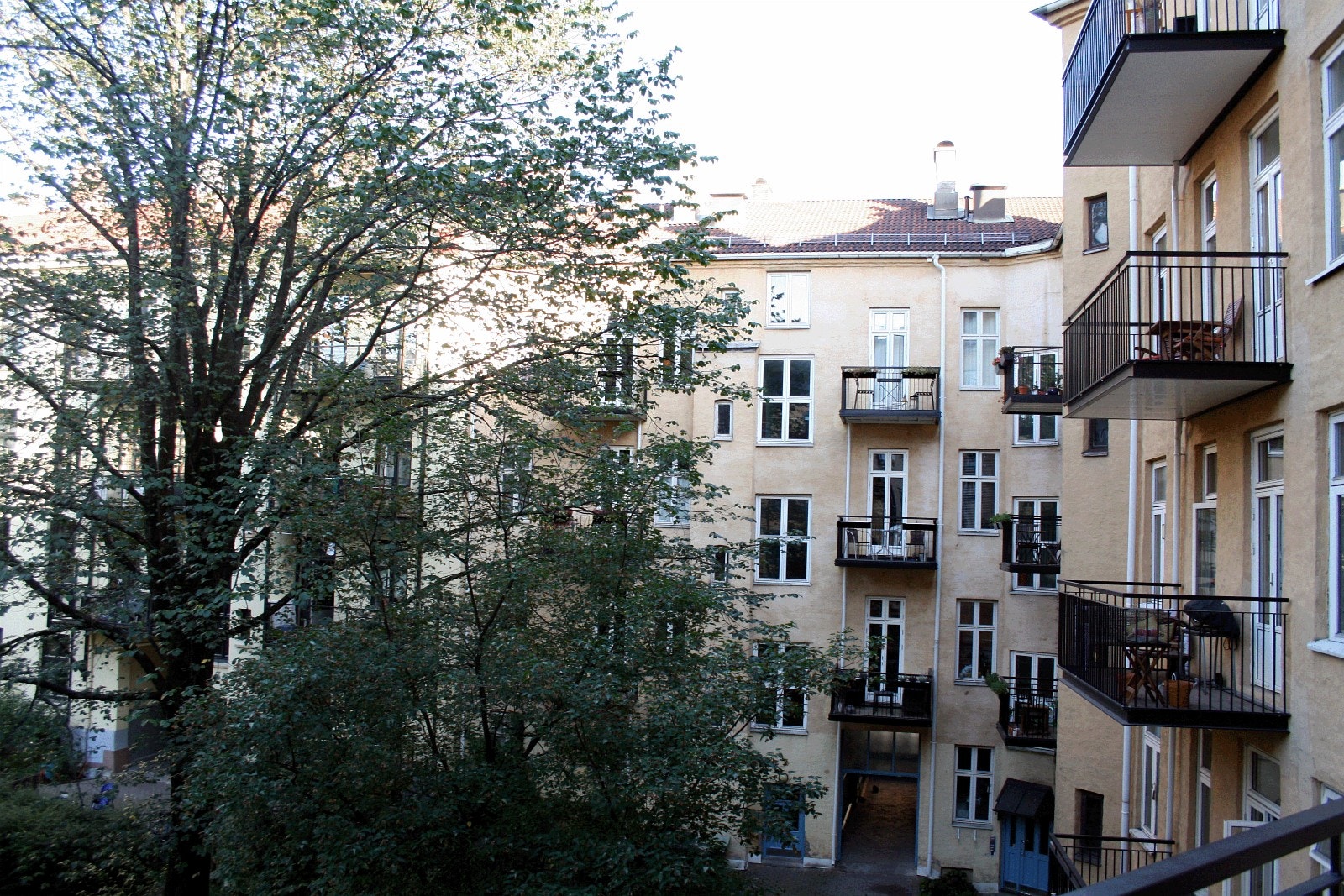 Fra kjøkkenet er det utgang til veranda mot bakgårdsparken. Galleribilde