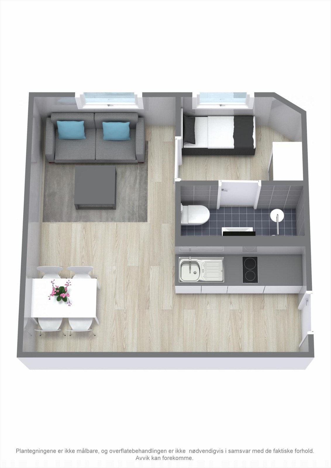 3D - Alternativ planløsning med alkove/soverom Galleribilde