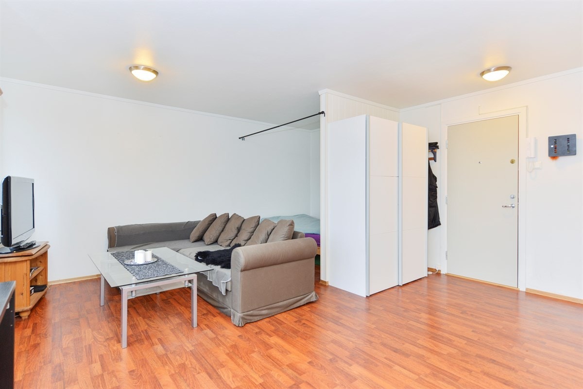 Stue med åpen løsning til sovealkove. Galleribilde