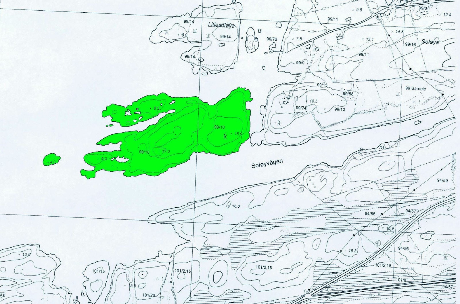 Kart over krøtterøya. Merk at det i mange kart er oppført feil navn på eiendommen... Galleribilde