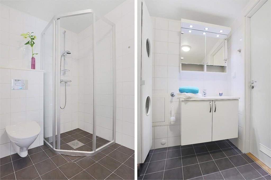 Bad med innglasset dusjhjørne. Galleribilde