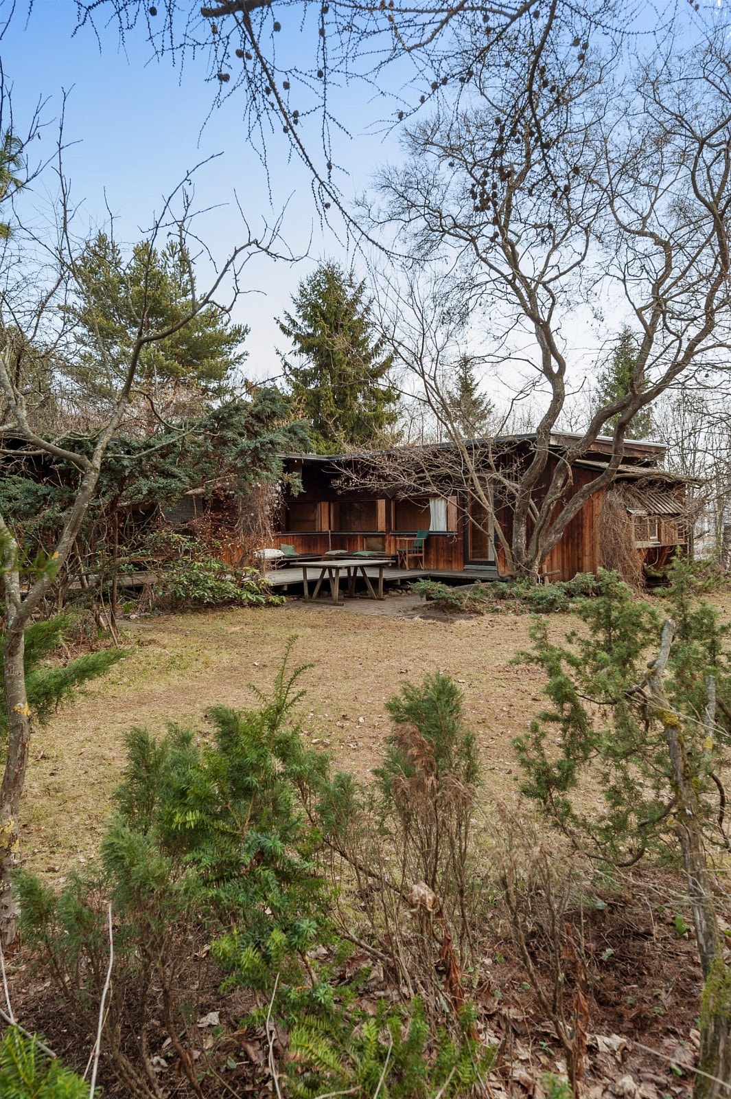 Huset går i ett med terreng og hage. Galleribilde