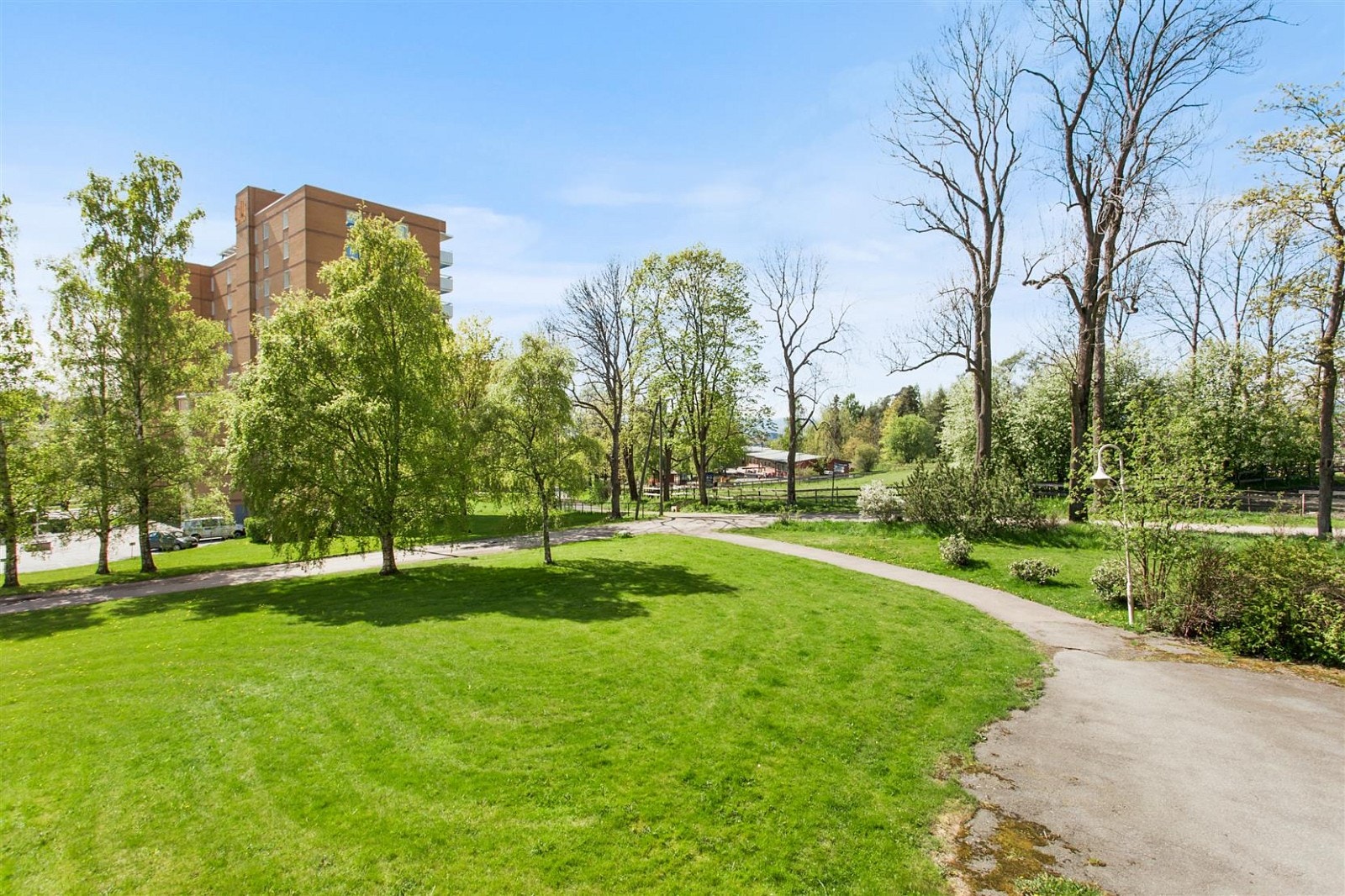 Hyggelig utsyn fra balkongen over grøntarealer Galleribilde