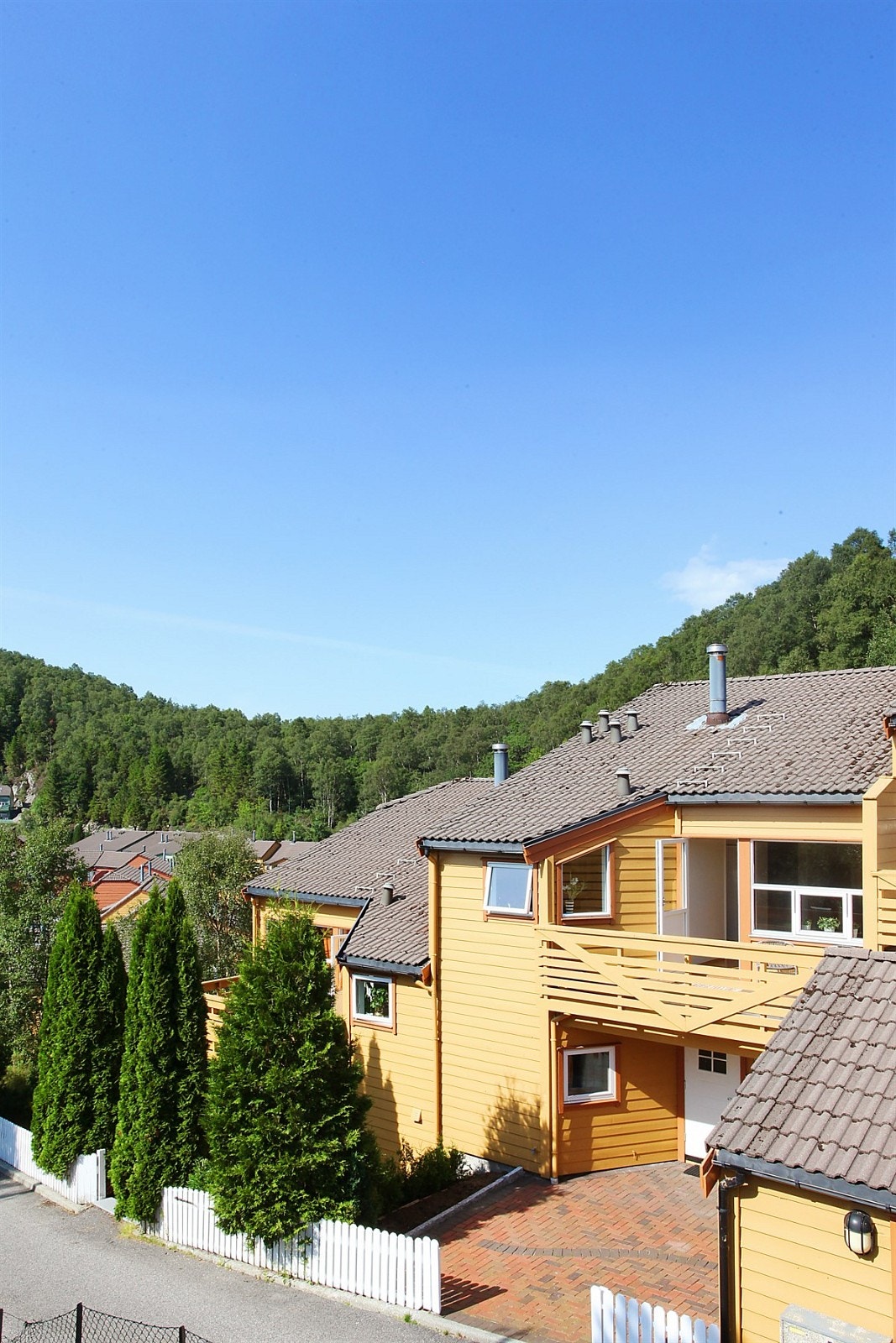 Inngangsparti med beleggstein og noe tilplantning Galleribilde