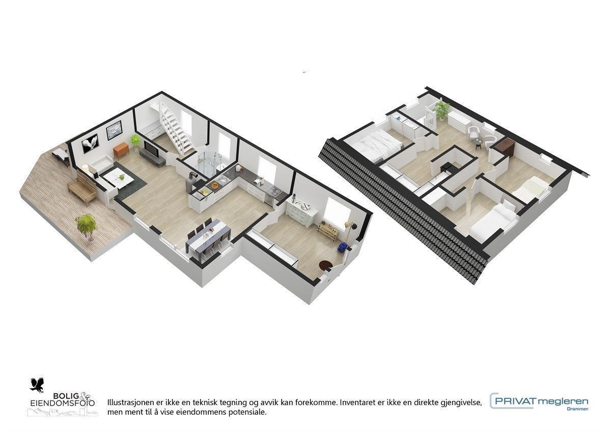 Plantegning i begge etasjer. Galleribilde