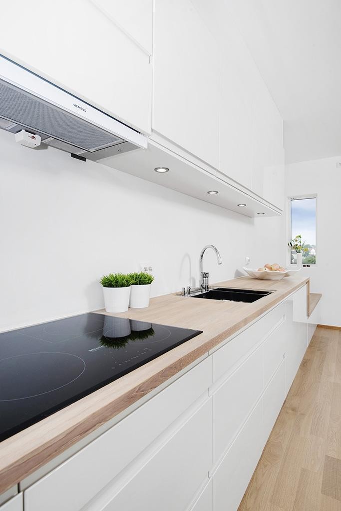 Heltre benkeplate med nedfelt vask og induksjonstopp. Galleribilde