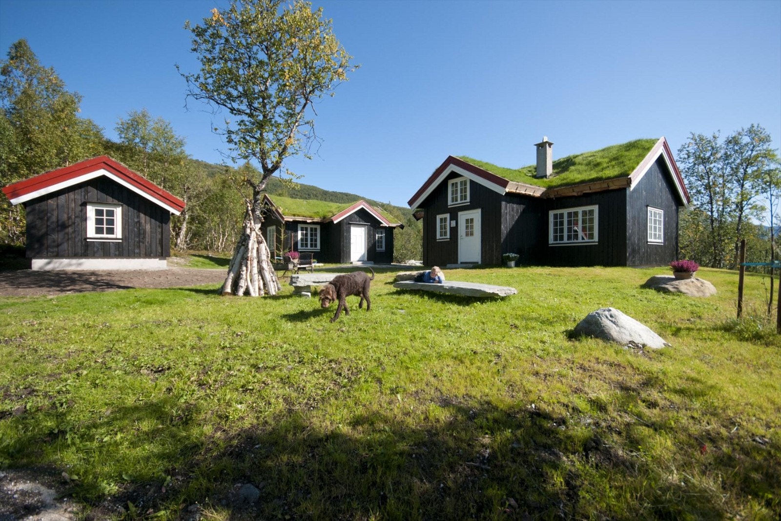 Romslig eiendomstomt pent opparbeidet med plen og skiferheller Galleribilde