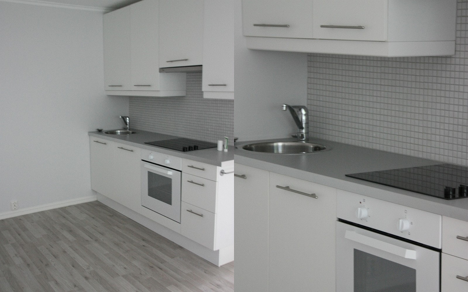 Kjøkkenkrok med vask/komfyr/platetopp og i dag også oppvaskmaskin. Kjøl/frys på motsatt vegg under benk Galleribilde